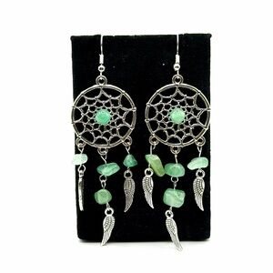 Silver and Green Aventurine Dreamcatcher Earrings